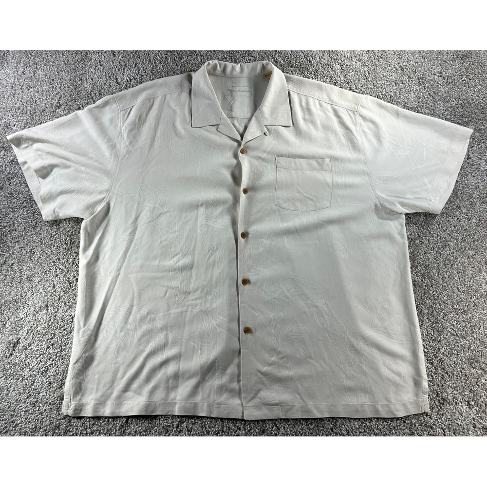 Tommy Bahama Mens XXL Silk Short Sleeve Button Down Tropical Leaf Jacquard Shirt